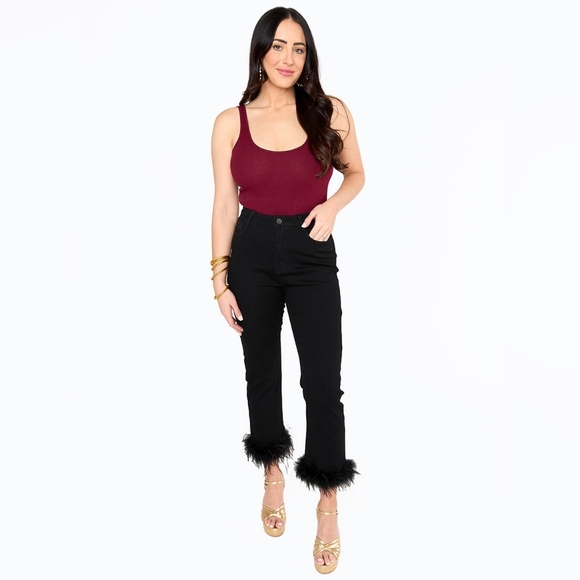 Buddy Love Kyla Feather Trim Ankle Pants - Black Size 27 Women's - Picture 2 of 15